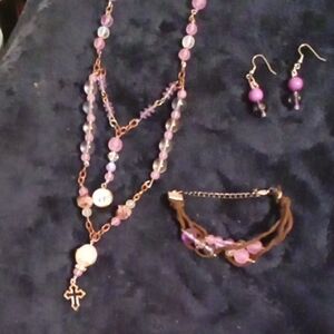 Chic Purple and Gold Beaded Necklace Set